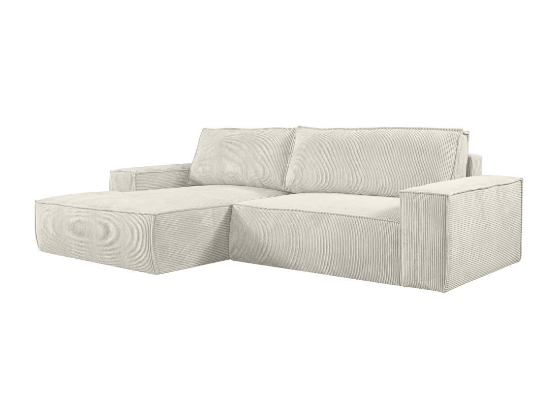 Vente Unique Canapé D'angle Gauche Convertible En Velours Côtelé Beige AMELIA