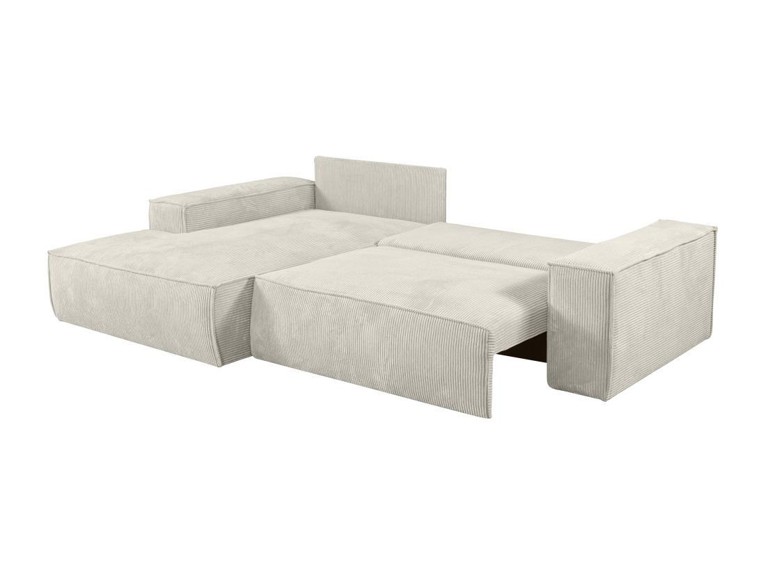 Vente Unique Canapé D'angle Gauche Convertible En Velours Côtelé Beige AMELIA