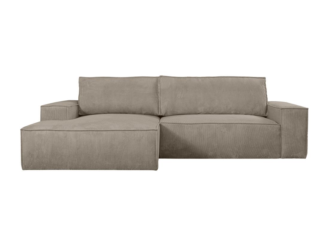 Vente Unique Canapé D'angle Gauche Convertible En Velours Côtelé Taupe AMELIA