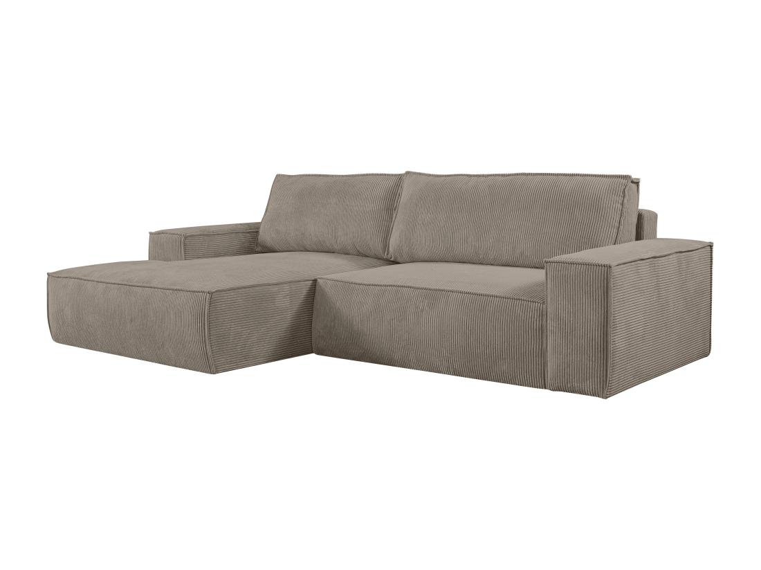Vente Unique Canapé D'angle Gauche Convertible En Velours Côtelé Taupe AMELIA