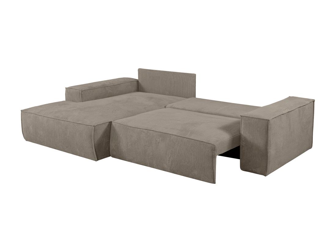 Vente Unique Canapé D'angle Gauche Convertible En Velours Côtelé Taupe AMELIA
