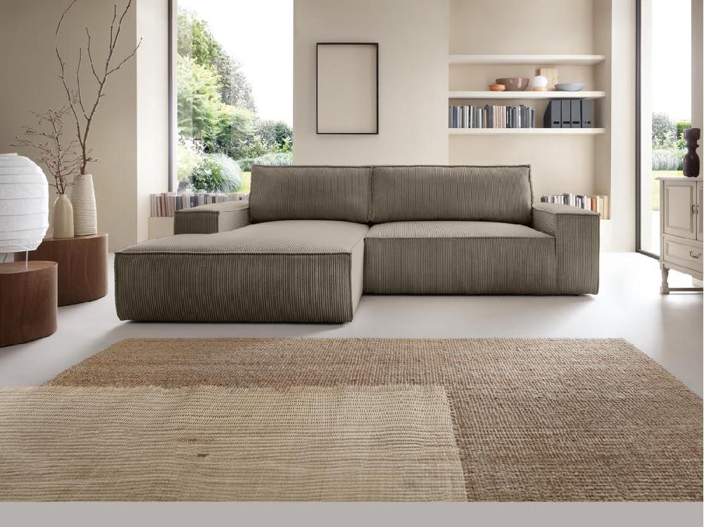 vente unique Canapé d'angle gauche convertible en velours côtelé taupe AMELIA