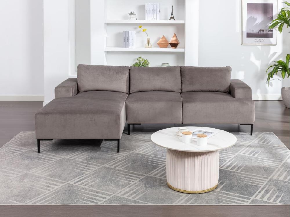 vente unique Canapé d'angle gauche en velours gris MADALENI
