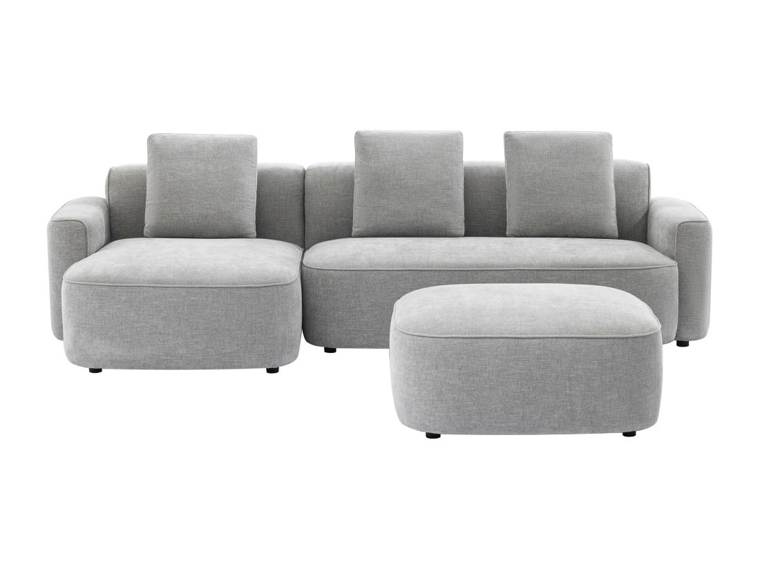 Vente Unique Canapé D'angle Gauche Et Pouf En Tissu Texturé Gris POMIANGO