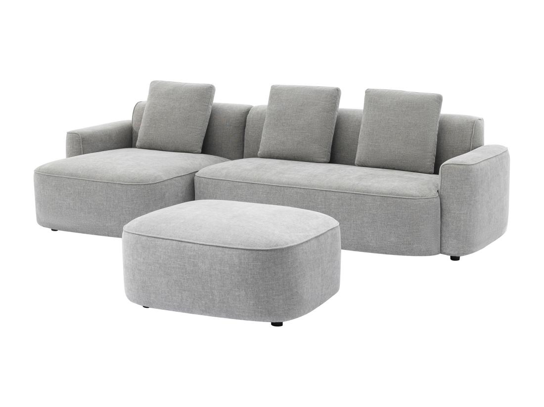 Vente Unique Canapé D'angle Gauche Et Pouf En Tissu Texturé Gris POMIANGO