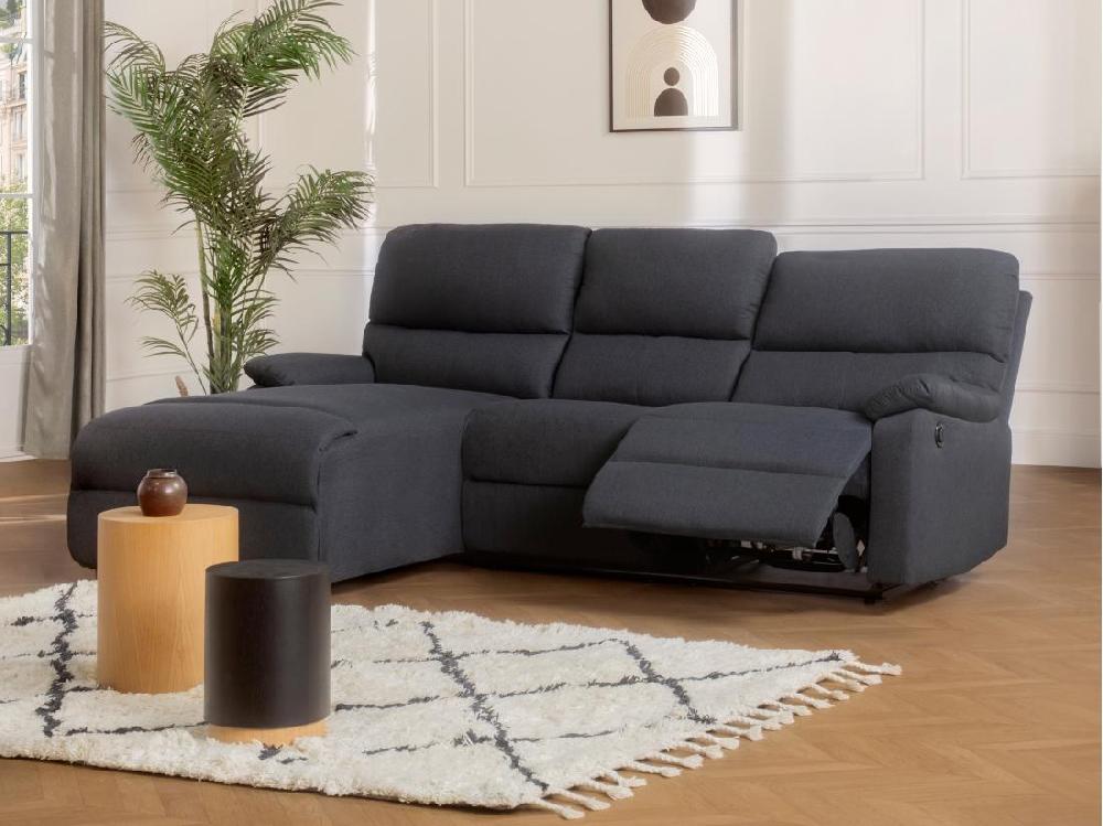 Vente Unique Canapé D'angle Gauche Relax électrique En Tissu Gris Anthracite LUNANO
