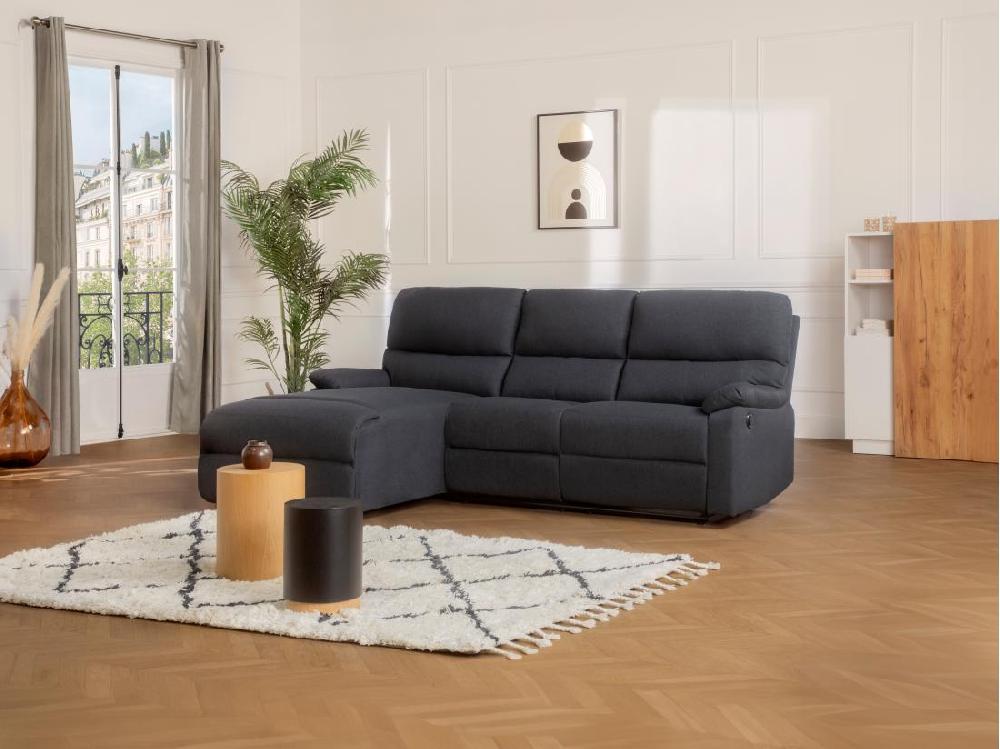 vente unique Canapé d'angle gauche relax électrique en tissu gris anthracite LUNANO
