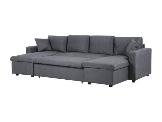 Vente Unique Canapé D'angle Panoramique Convertible En Tissu "Alain" - 4 Places - Gris