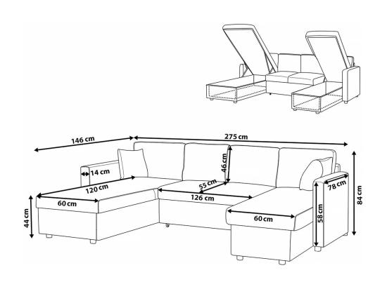 Vente Unique Canapé D'angle Panoramique Convertible En Tissu "Alain" - 4 Places - Gris