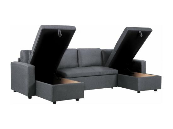 Vente Unique Canapé D'angle Panoramique Convertible En Tissu "Alain" - 4 Places - Gris