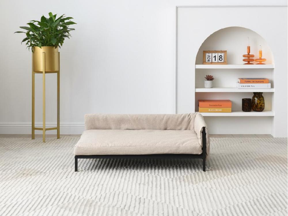 Vente Unique Canapé D'angle Pour Animaux En Lin Et Piètement Métal - Beige - L. 80 X P. 58 X H. 28 Cm - SIPARIA