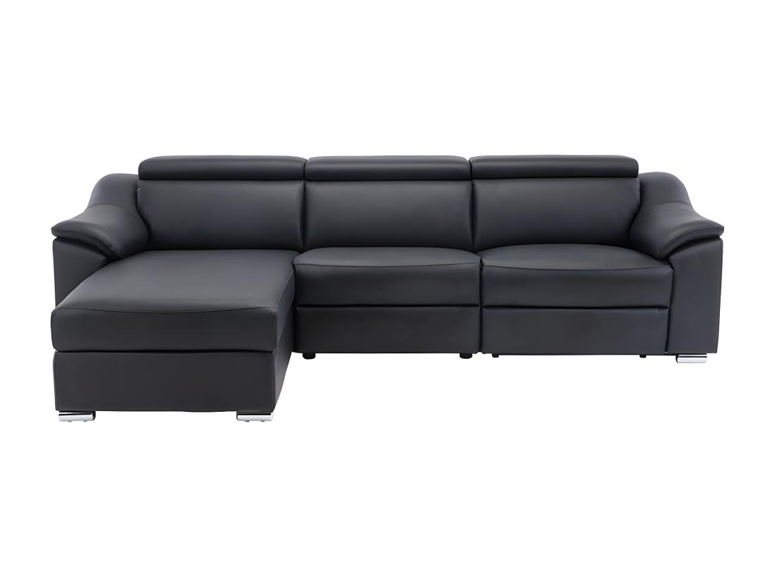Vente Unique Canapé D'angle Relax électrique En Cuir Supérieur Noir PEDRERA - Angle Gauche