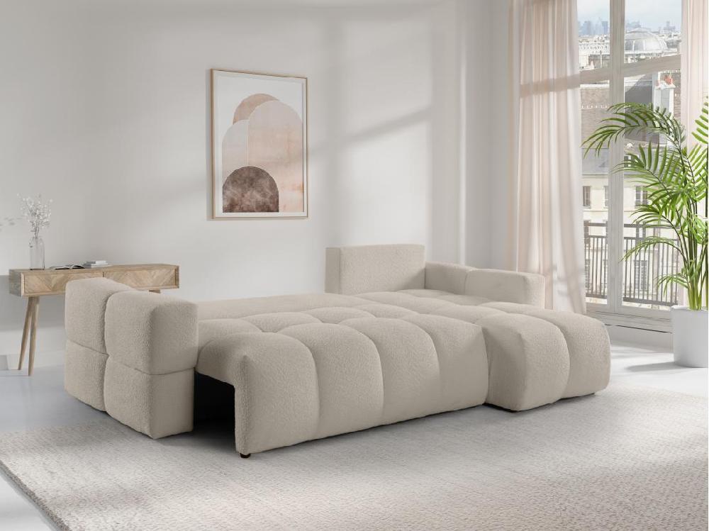 Vente Unique Canapé D'angle Réversible Convertible En Tissu Bouclette Beige ISSORO II