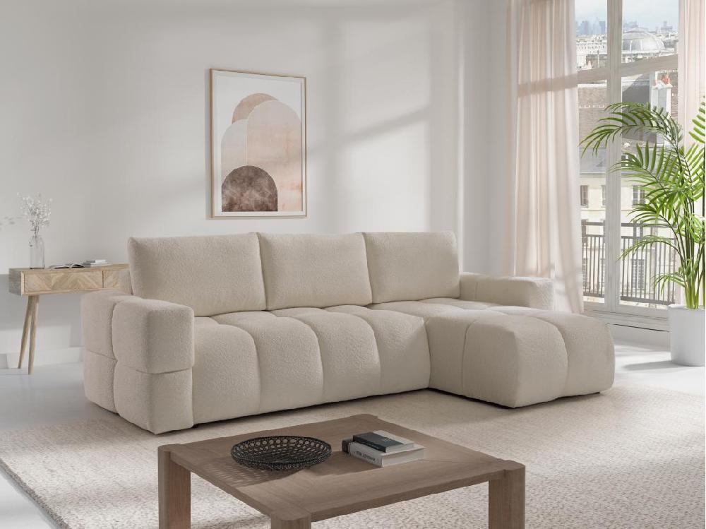 vente unique Canapé d'angle réversible convertible en tissu bouclette beige ISSORO II