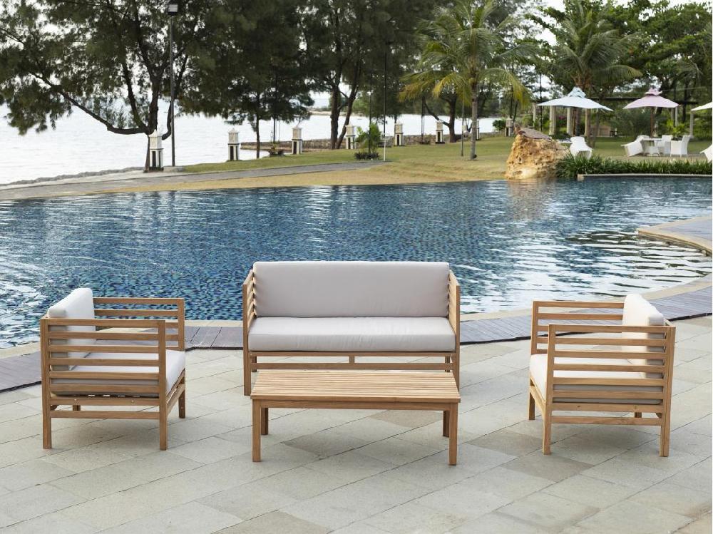 Vente Unique Canapé De Jardin 2 Places En Teck - Naturel Clair Et Gris - LINERI De MYLIA