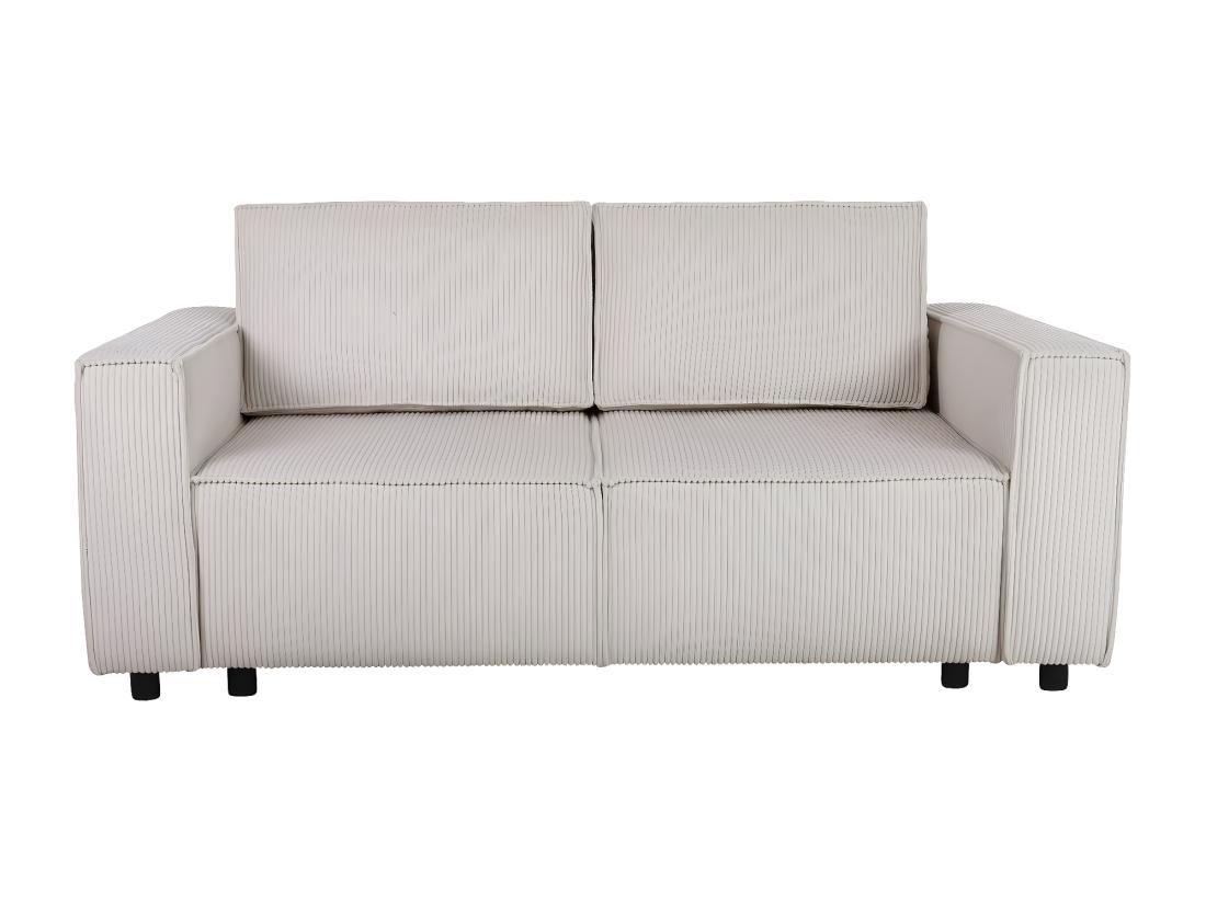 Vente Unique Canapé Droit Convertible En Velours Côtelé "Montaigne S" - 2 Places - Beige