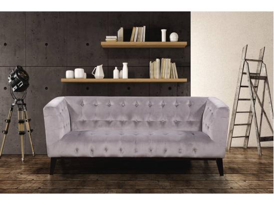 Vente Unique Canapé Droit Fixe En Velours "Vanessa" - 3 Places - Gris Clair