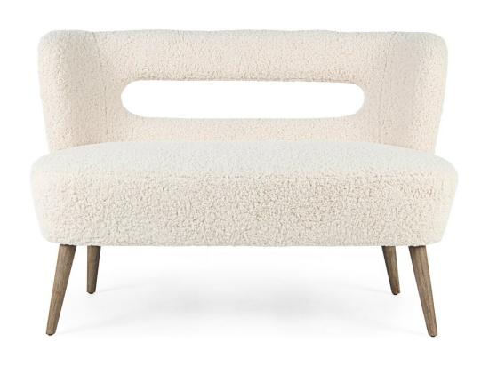 Vente Unique Canapé En Tissu Blanc Effet Laine Pieds En Bois D'hévéa - CORTINA