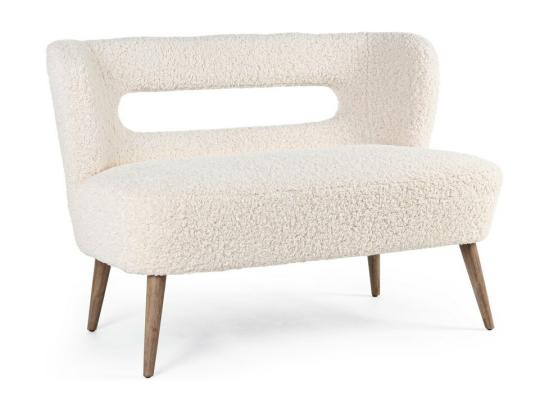 vente unique Canapé en tissu blanc effet laine pieds en bois d'hévéa - CORTINA