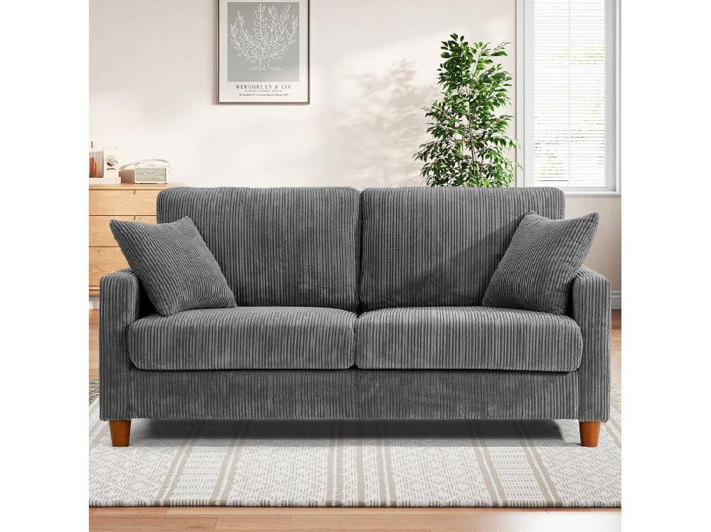 Vente Unique Canapé En Velours Côtelé 2 Places Grand Canapé Droit Rembourré Moderne Avec Sièges Extra Profonds De 56cm - 2 Coussins - 178x76x89cm - Gris