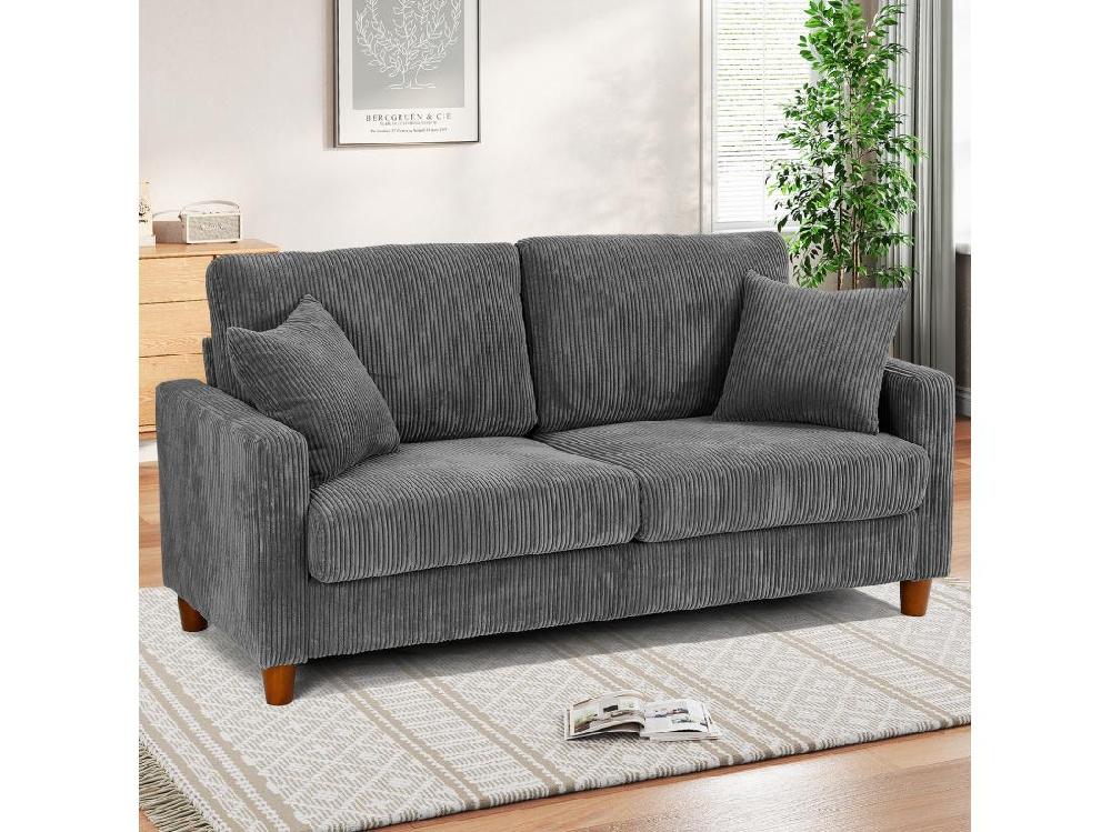 vente unique Canapé en Velours Côtelé 2 Places Grand Canapé Droit Rembourré Moderne avec Sièges extra profonds de 56cm - 2 Coussins - 178x76x89cm - Gris