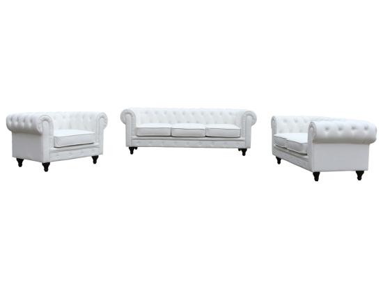 Vente Unique Canapé Fixe Chesterfield "Aliza" - 208 X 82 X 70 Cm - 3 Places - Blanc