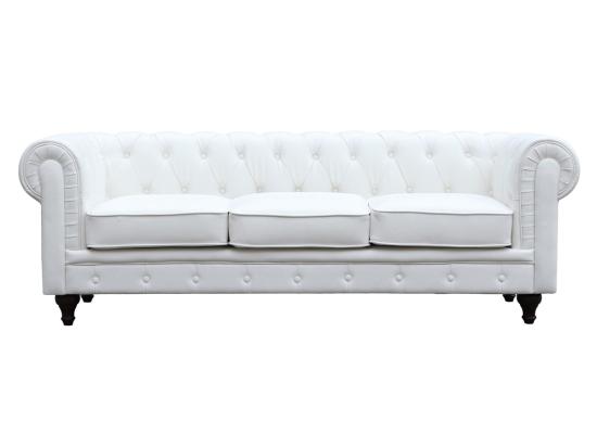 vente unique Canapé fixe Chesterfield "Aliza" - 208 x 82 x 70 cm - 3 places - Blanc