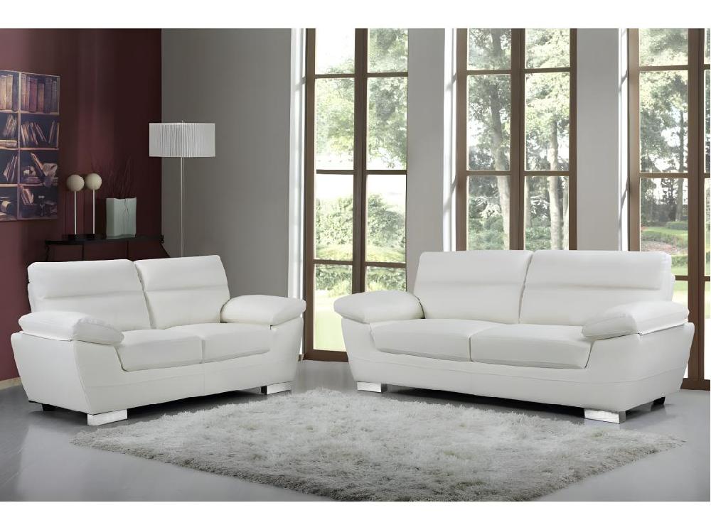 vente unique Canapé fixe en cuir reconstitué et PVC "Dallas" - 169 x 88 x 90 cm - 2 places - Blanc
