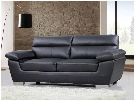 Vente Unique Canapé Fixe En Cuir Reconstitué Et PVC "Dallas" - 210 X 88 X 90 Cm - 3 Places - Noir