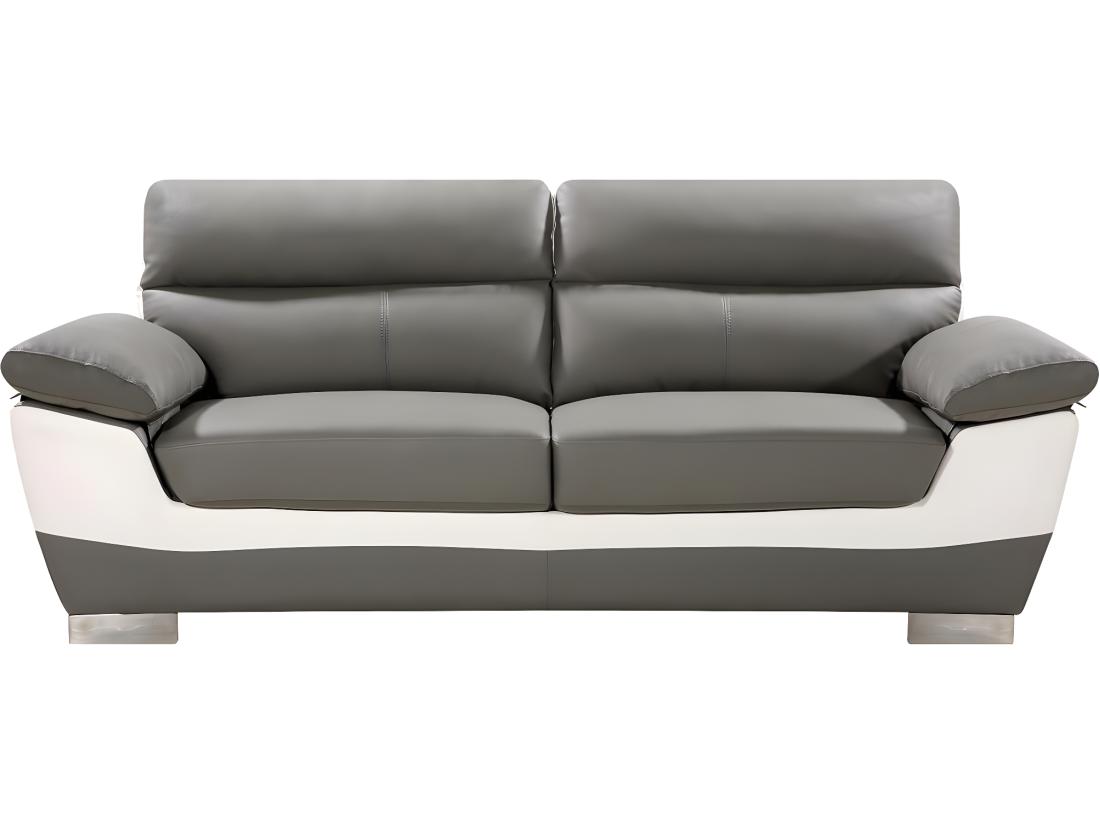 Vente Unique Canapé Fixe En Cuir Reconstitué Et PVC " Dallas" - 210 X 88 X 90 Cm - 3 Places - Gris/Blanc
