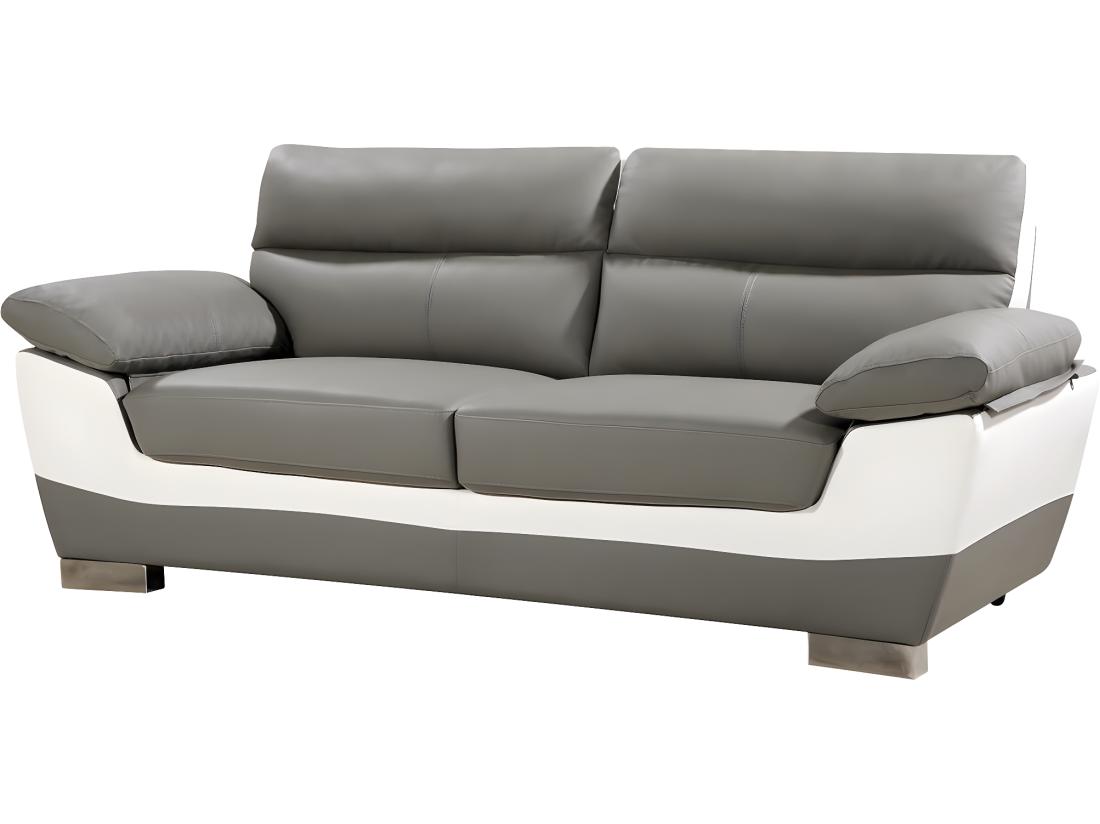 Vente Unique Canapé Fixe En Cuir Reconstitué Et PVC " Dallas" - 210 X 88 X 90 Cm - 3 Places - Gris/Blanc