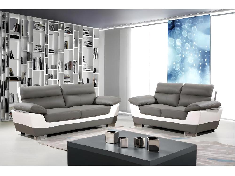 Vente Unique Canapé Fixe En Cuir Reconstitué Et PVC " Dallas" - 210 X 88 X 90 Cm - 3 Places - Gris/Blanc
