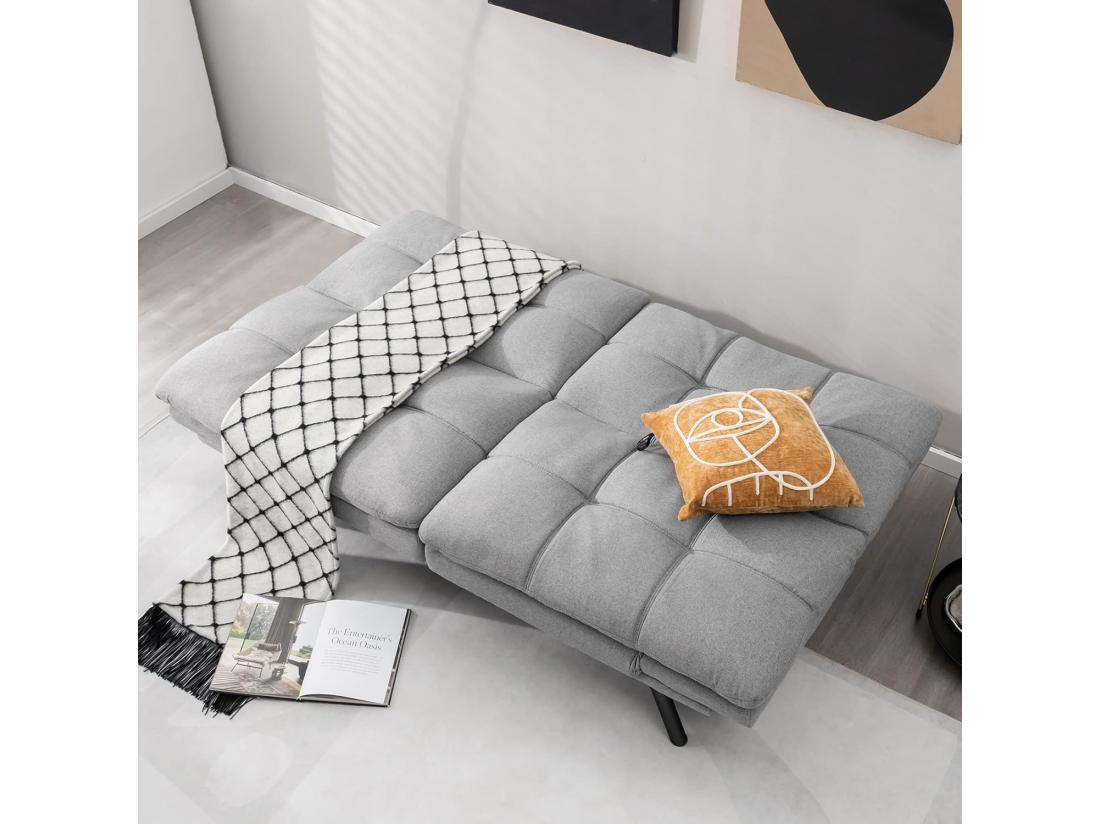 Vente Unique Canapé-Lit Convertible 5 En 1 Avec Dossier Et Accoudoirs Réglables Canapé Futon 3 Places En Mousse à Mémoire Pieds Métalliques Pour Petits Appartements Salon Bureau Charge 273 KG Gris