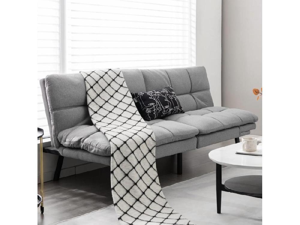 Vente Unique Canapé-Lit Convertible 5 En 1 Avec Dossier Et Accoudoirs Réglables Canapé Futon 3 Places En Mousse à Mémoire Pieds Métalliques Pour Petits Appartements Salon Bureau Charge 273 KG Gris