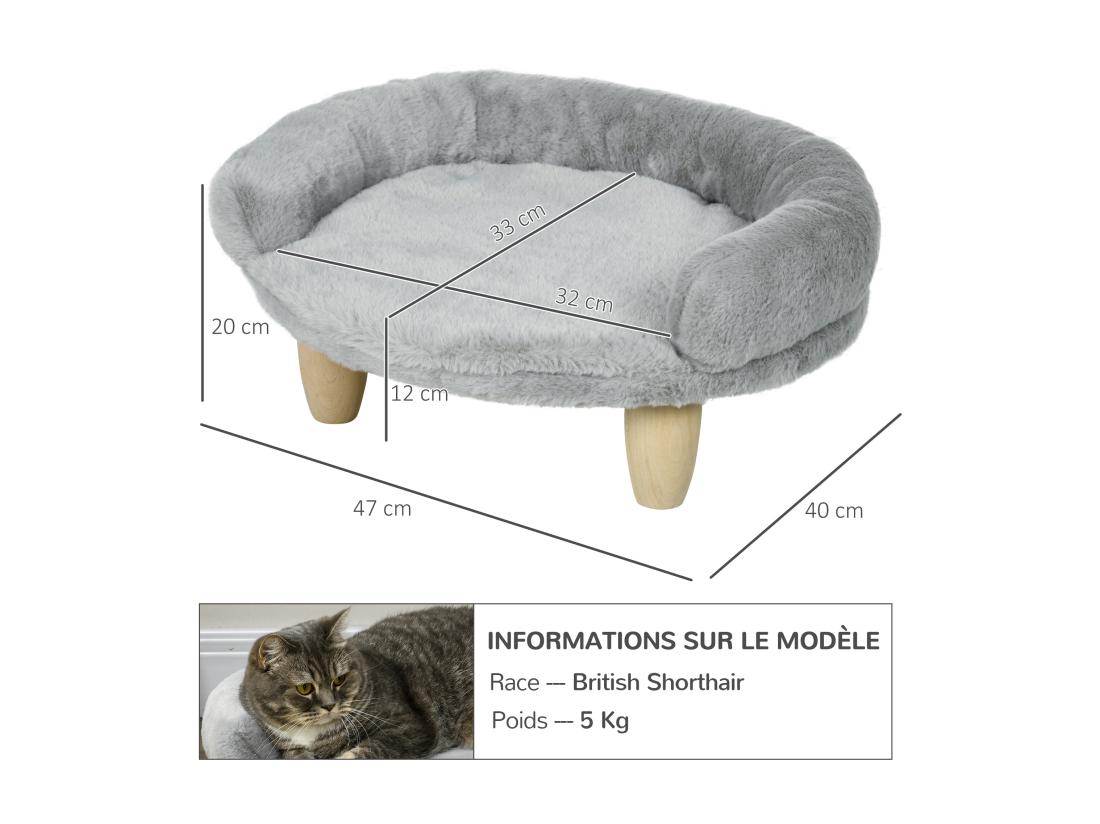 Vente Unique Canapé Panier Chien Ou Chat Design Scandinave Housse Amovible Pieds En Bois Peluche Douce Gris