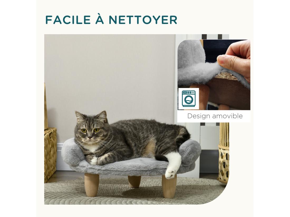 vente unique Canapé panier chien ou chat design scandinave housse amovible pieds en bois peluche douce gris