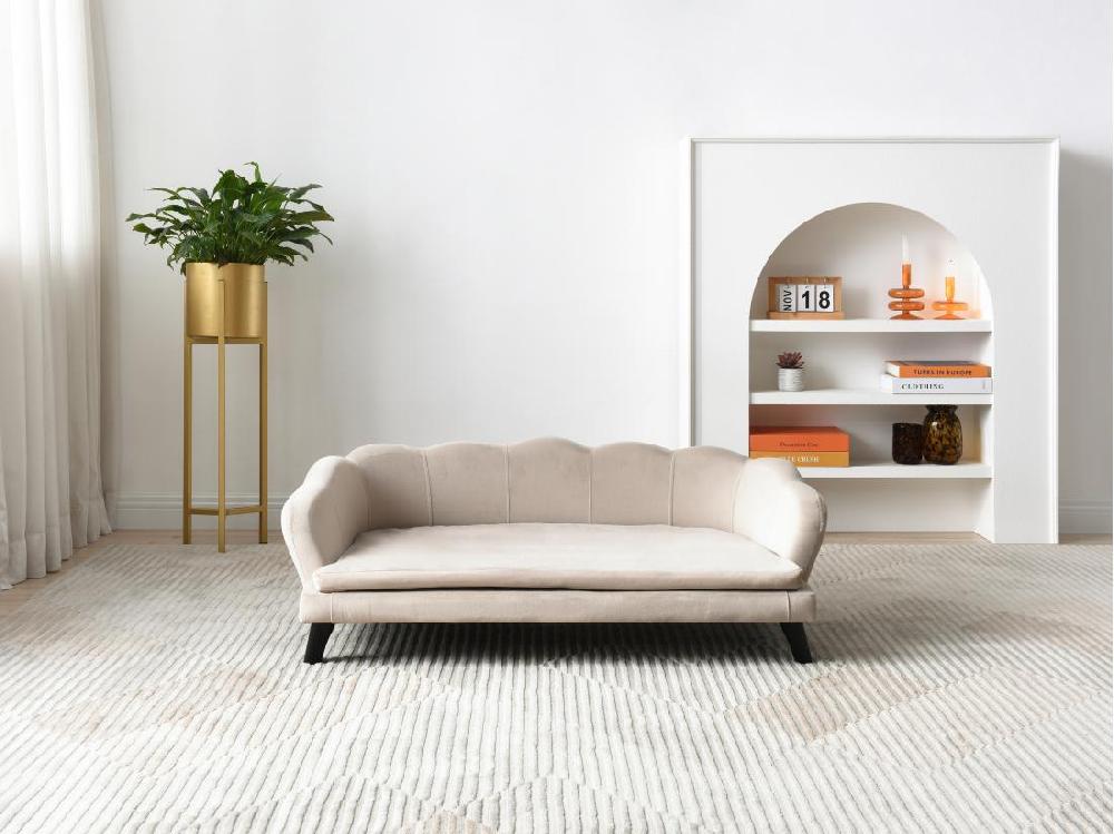 vente unique Canapé pour animaux en velours et piètement bois - Beige - L. 97 x P. 59 x H. 35 cm - PARUPA