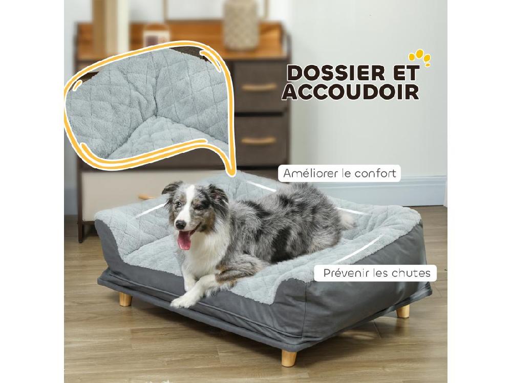 Vente Unique Canapé Pour Chien Grande Taille Dim. 100L X 70l X 30H Cm - Housse Zippée Lavable - Bois Polyester Gris
