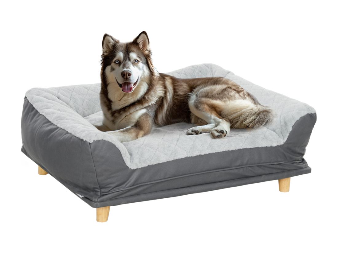 vente unique Canapé pour chien grande taille dim. 100L x 70l x 30H cm - housse zippée lavable - bois polyester gris