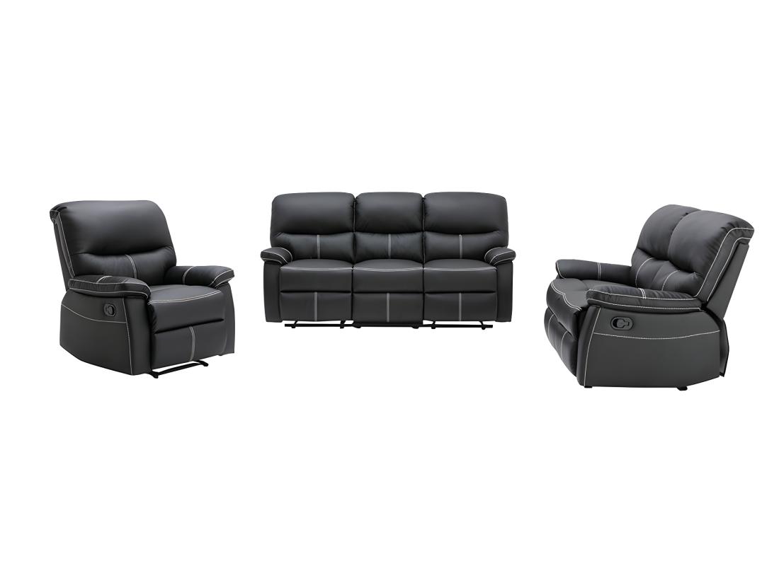 Vente Unique Canapés 3 Places 2 Places Et Un Fauteuil Relax En Simili Noir CANBY