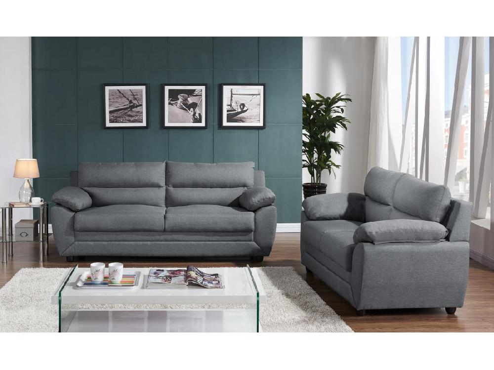 Vente Unique Canapés 3 Places Et 2 Places En Tissu Anthracite MANOA