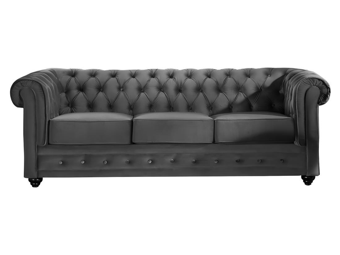 Vente Unique Canapés 3 Places Et 2 Places Et Fauteuil En Velours Anthracite CHESTERFIELD