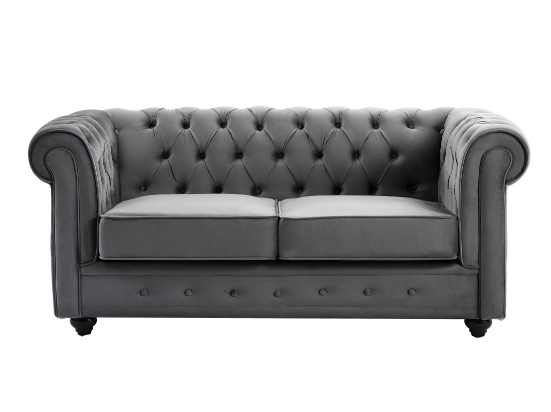 Vente Unique Canapés 3 Places Et 2 Places Et Fauteuil En Velours Anthracite CHESTERFIELD