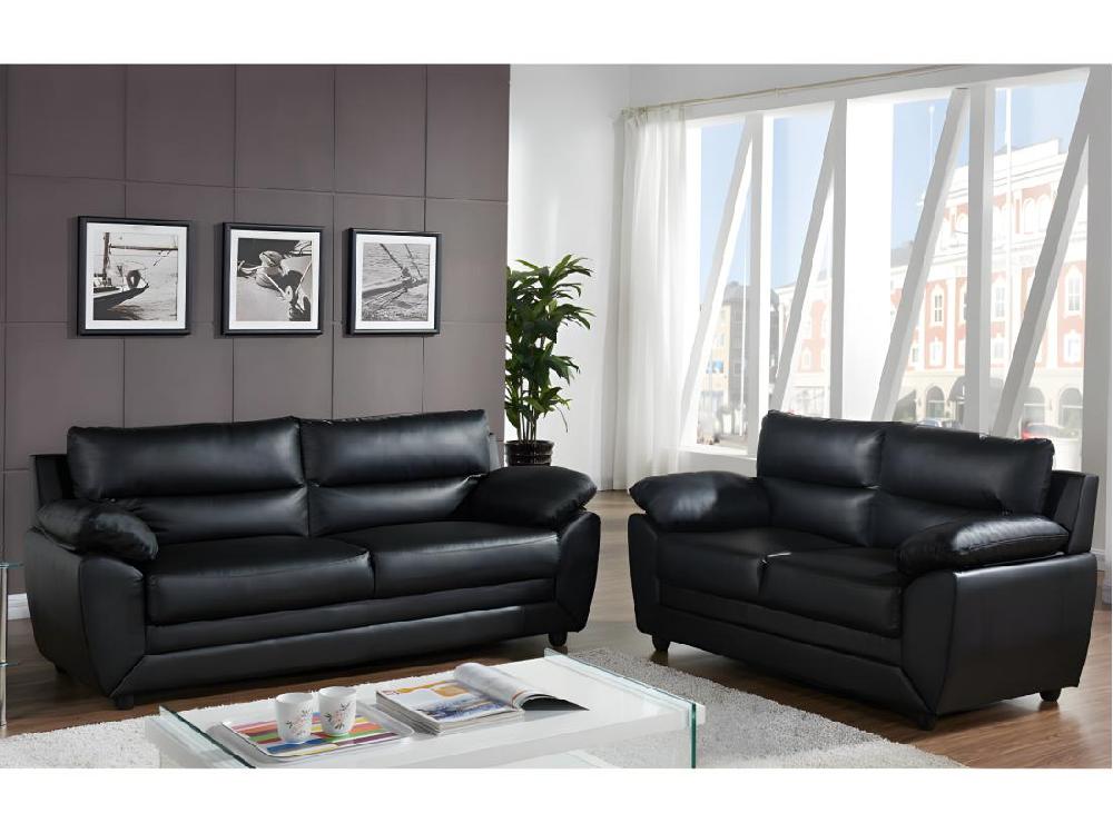 vente unique Canapés 3 places et 2 places MANOA en simili - Noir