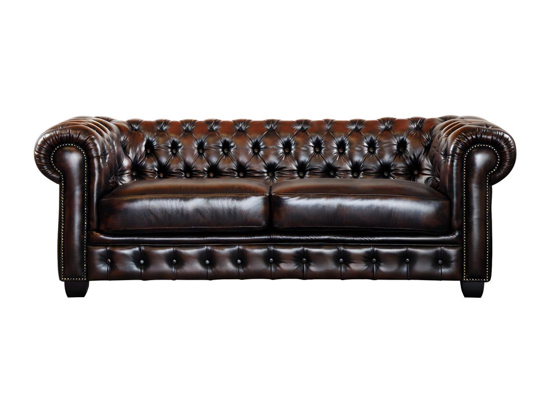Vente Unique Canapés Chesterfield 3 Places 2 Places Et Un Fauteuil BRENTON 100% Cuir De Buffle - Marron Reflets Châtains