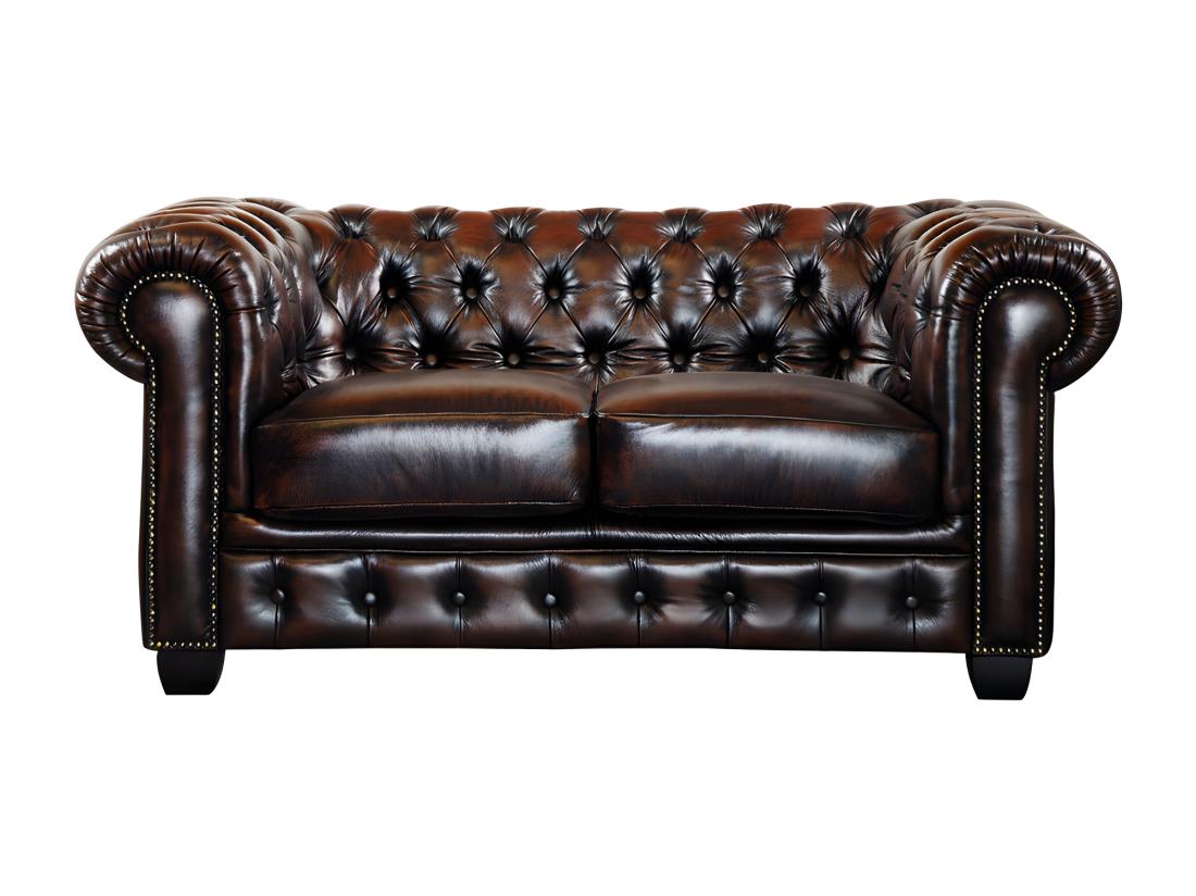 Vente Unique Canapés Chesterfield 3 Places 2 Places Et Un Fauteuil BRENTON 100% Cuir De Buffle - Marron Reflets Châtains