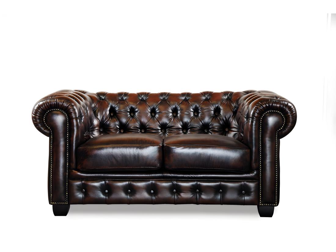 Vente Unique Canapés Chesterfield 3 Places Et 2 Places BRENTON 100% Cuir De Buffle - Marron Reflets Châtains