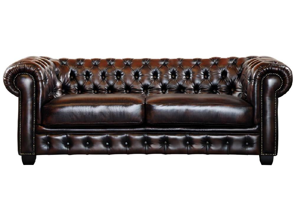 Vente Unique Canapés Chesterfield 3 Places Et 2 Places BRENTON 100% Cuir De Buffle - Marron Reflets Châtains