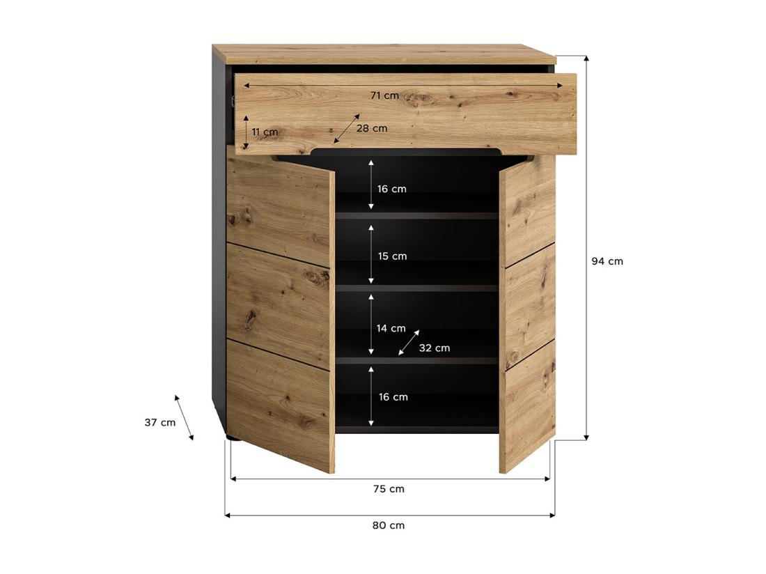 Vente Unique Canu Meuble à Chaussures 1 Tiroir 2 Portes Chêne Décor