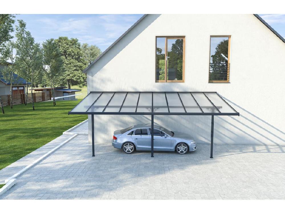 vente unique Carport pergola adossé en aluminium 18 8 m² anthracite - ALVARO